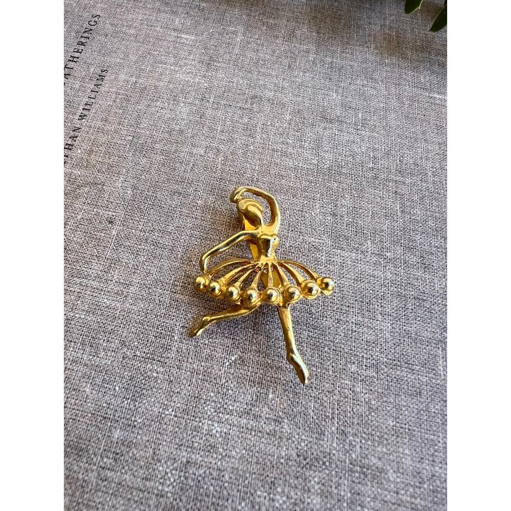 Vintage Gold-Tone Ballerina Brooch | Elegant Ballet Dancer Pin | Ballet